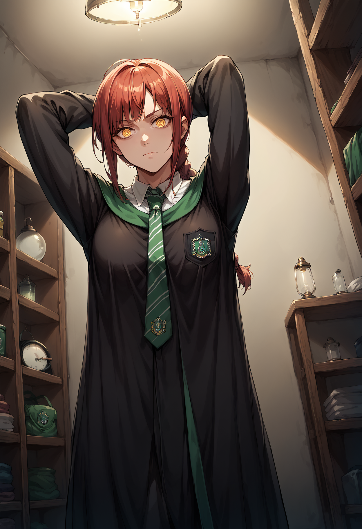 (chainsaw man) makima - slytherin - basement - arms behind head_00132_1.png